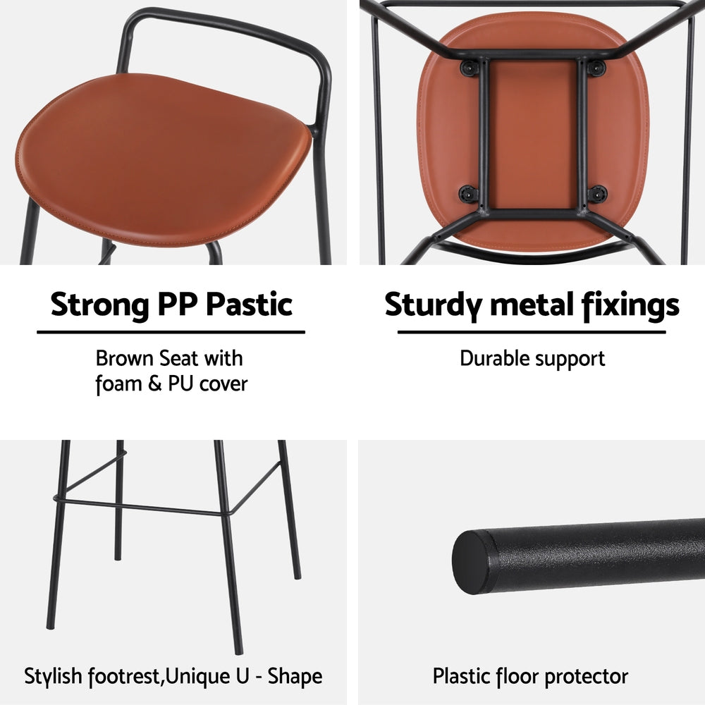 Set of 2 Bar Stools Kitchen Counter Stools Metal Brown