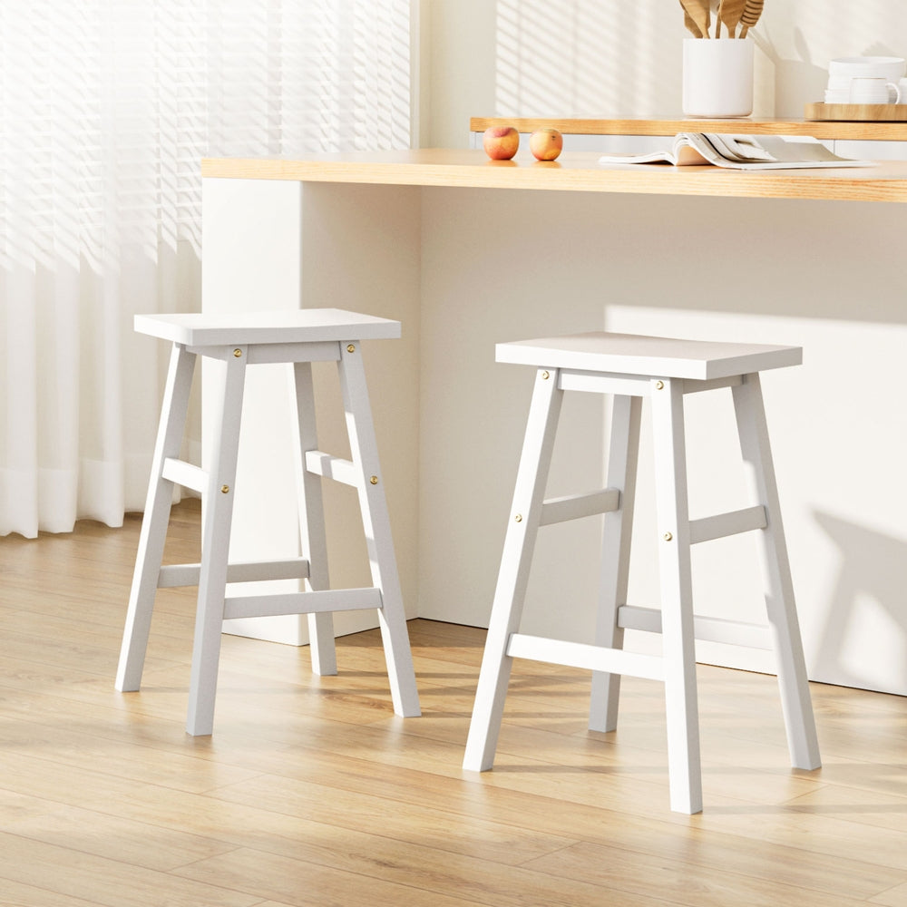 Set of 2 Baden Wooden Bar Stools - White