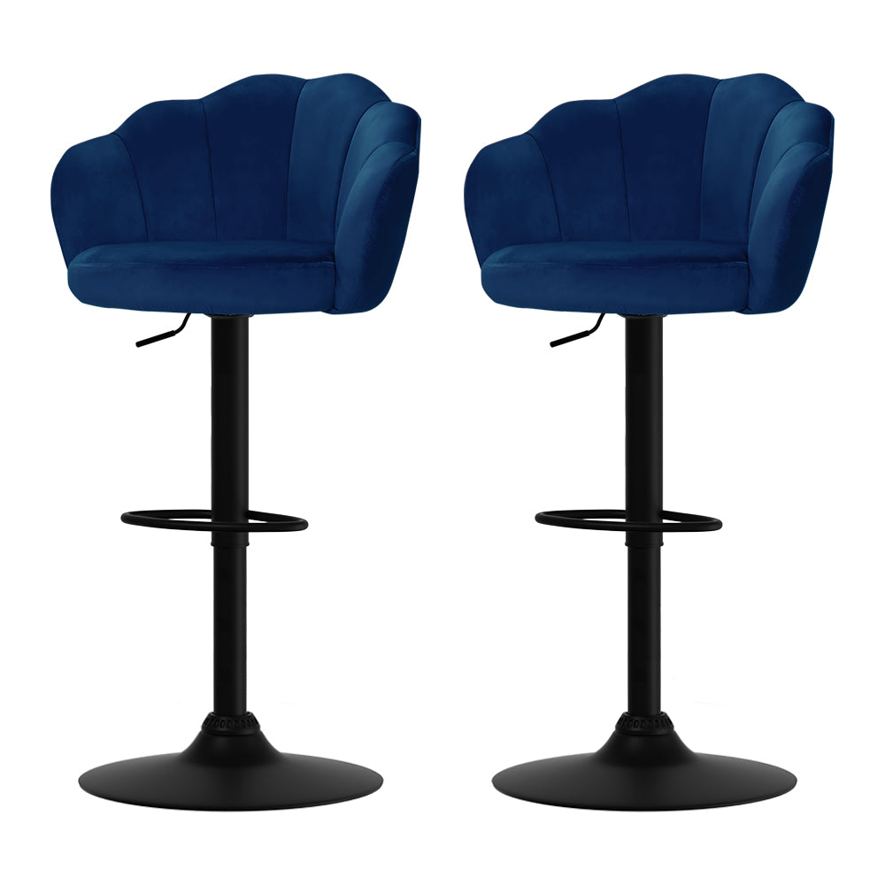Set of 2 Nessah Velvet Bar Stools - Blue