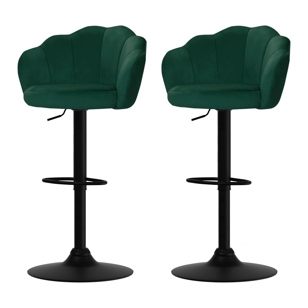 Set of 2 Nessah Velvet Bar Stools - Green