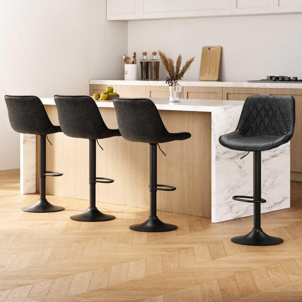 Set of 4 Rushal Bar Stools Gas Lift Vintage Leather - Black