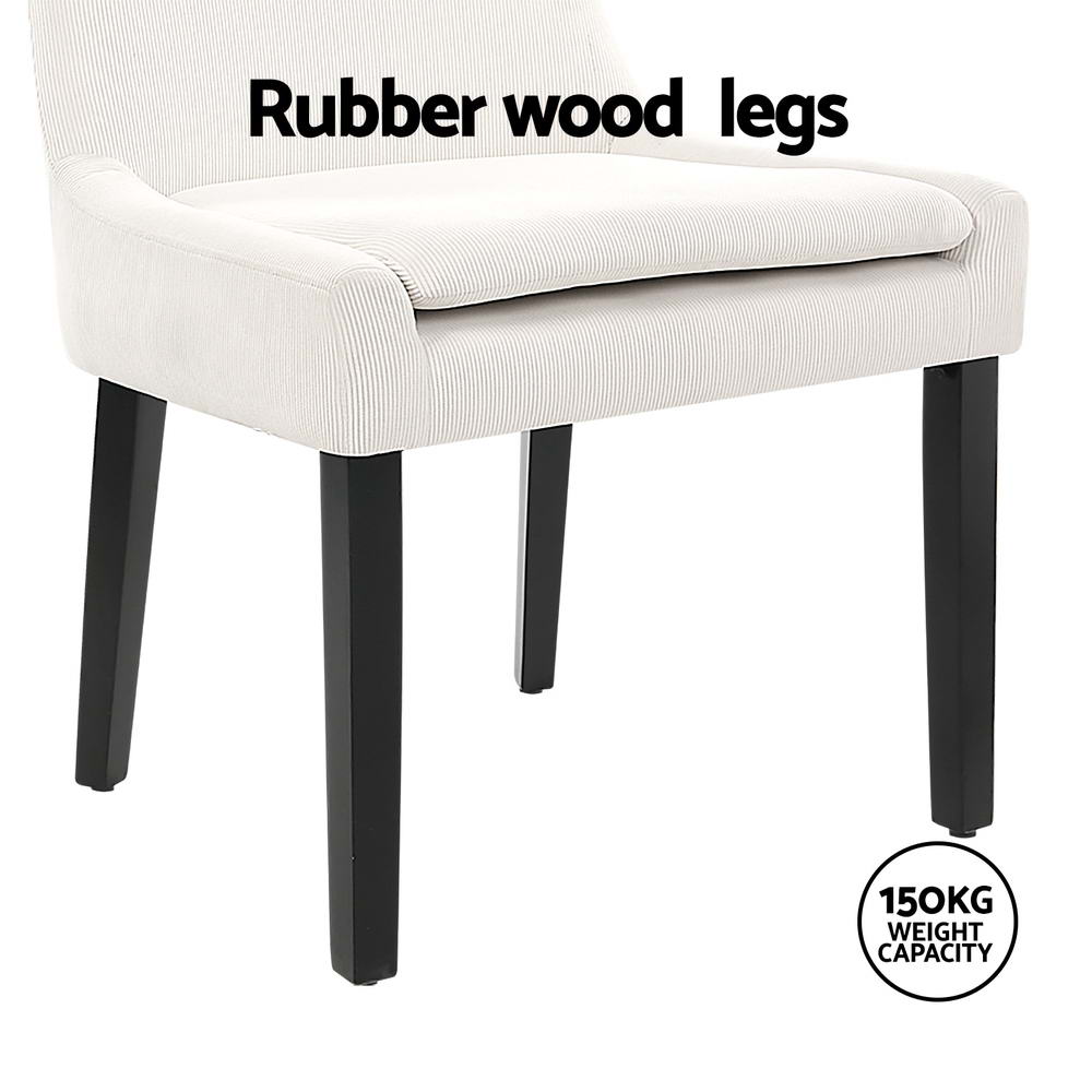 Set of 4 Corduroy Dining Chairs Wooden - Beige