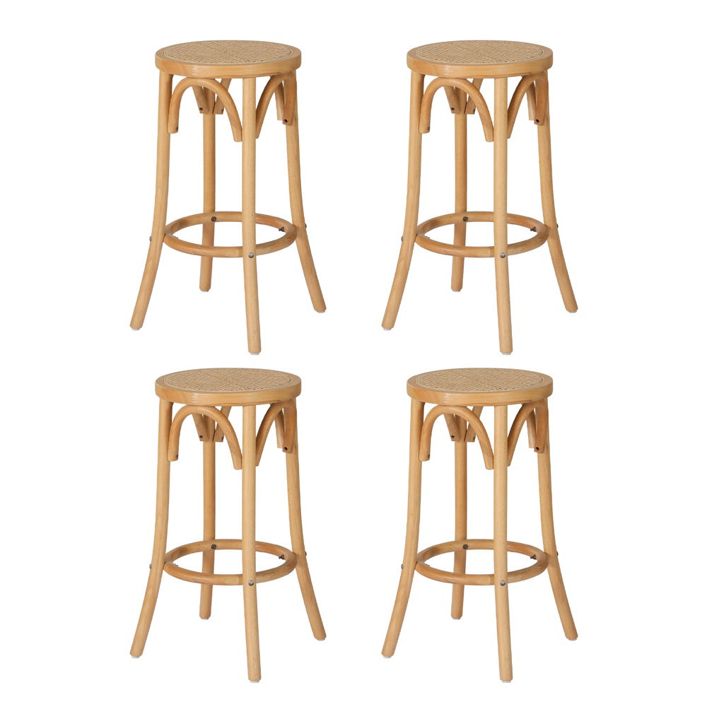 Set of 4 Apri Bar Stools Rattan Seat Wooden
