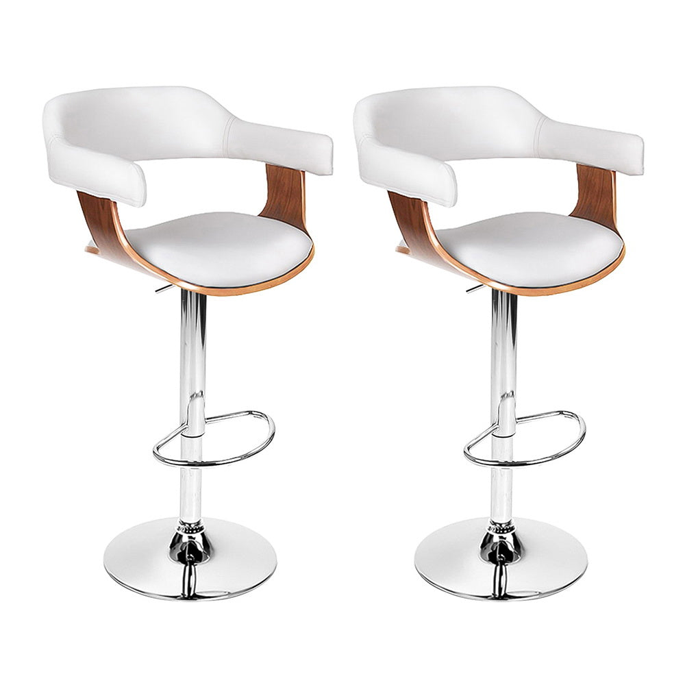 Set of 2 Selina Leather Bar Stools w/Armrest - White