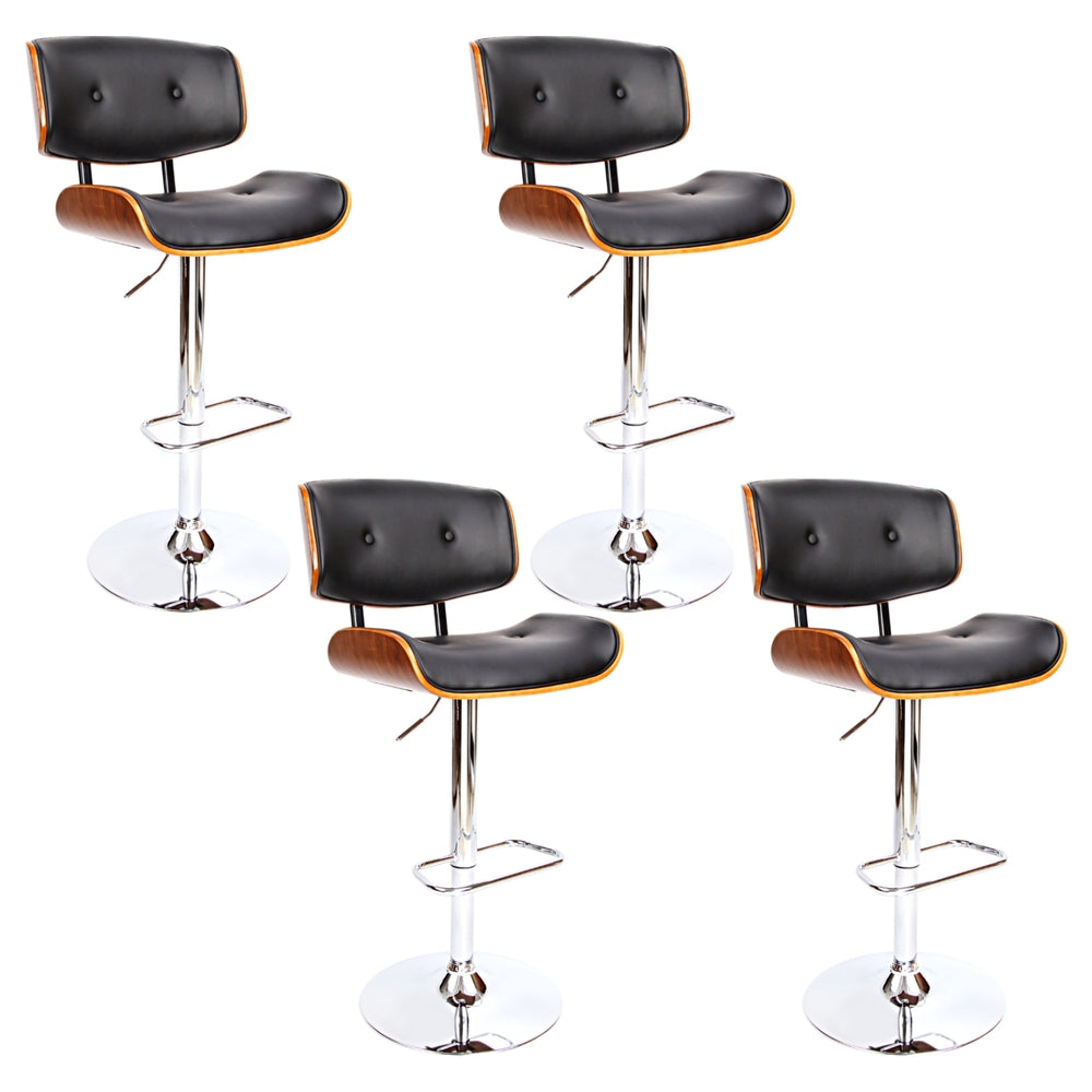 Set of 4 Bar Stools Gas Lift Leather - Black