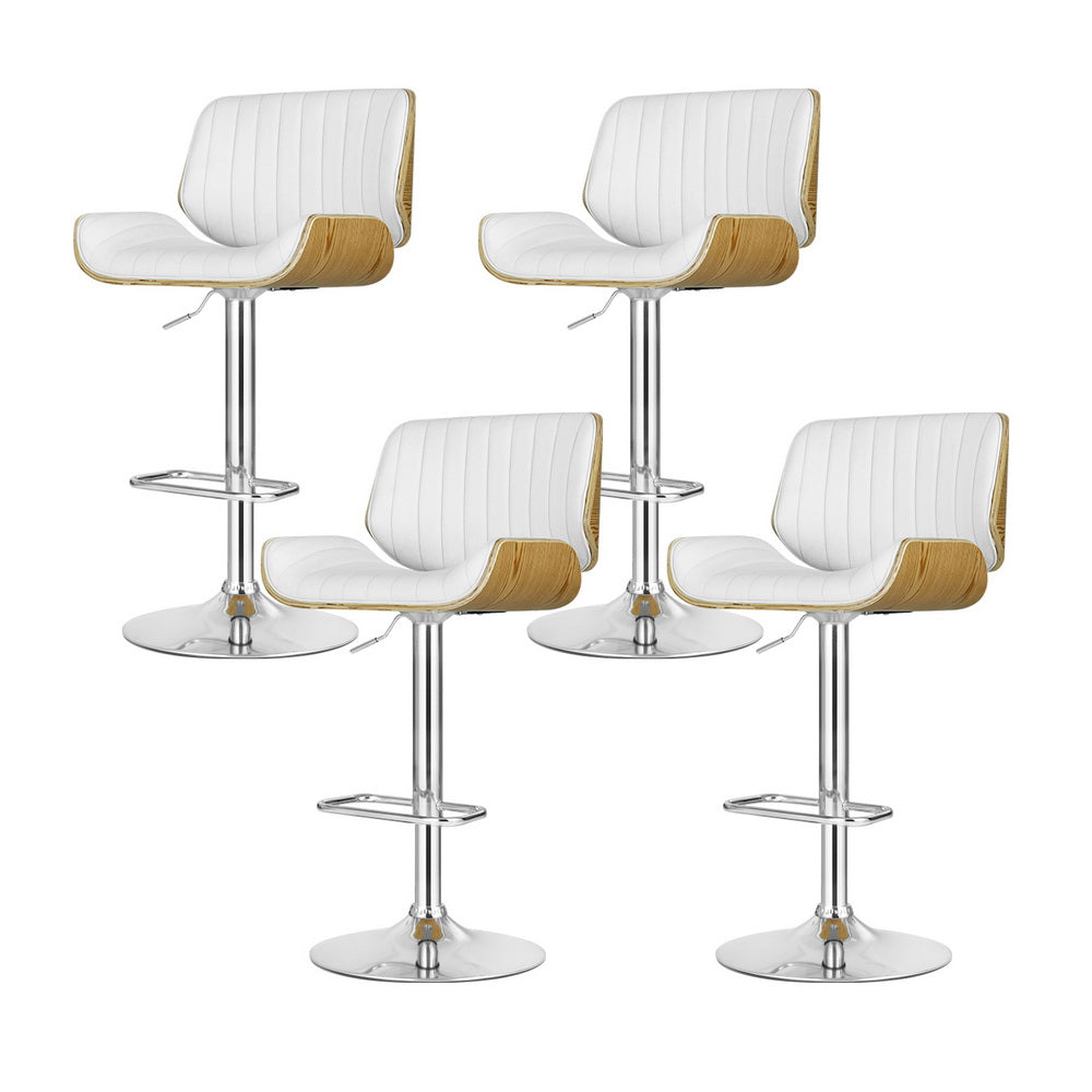 Set of 4 Galina Bar Stools Adjustable Leather Chairs - White