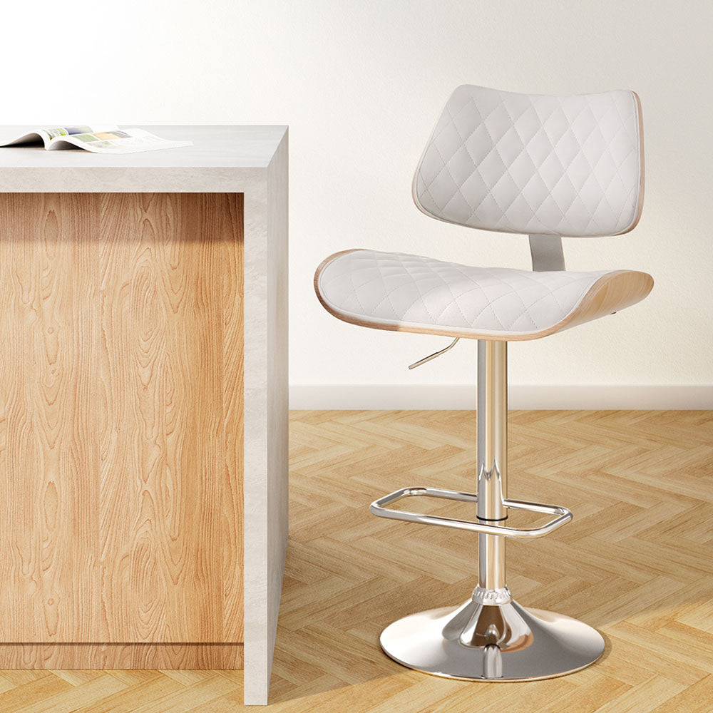 Quilla Gas Lift Bar Stool - Wooden Leather White