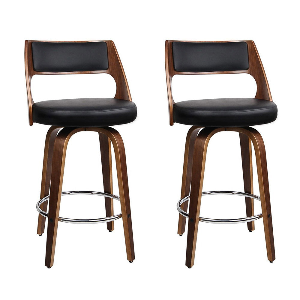 Set of 2 Leather Swivel Bar Stools