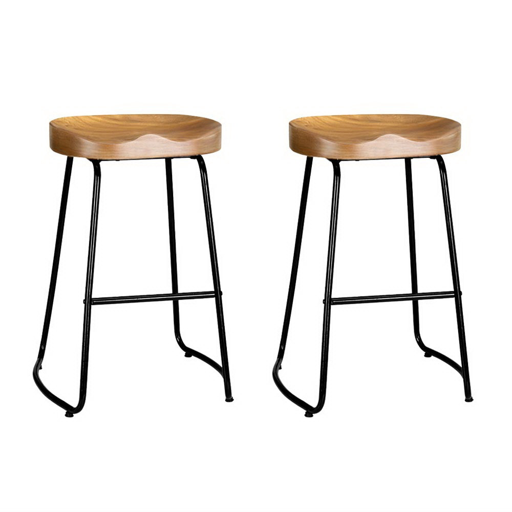 Set of 2 Tractor Bar Stools - 65cm Wooden