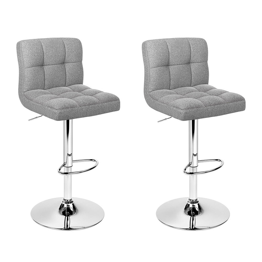 Set of 2 Fabric Grey Bar Stools