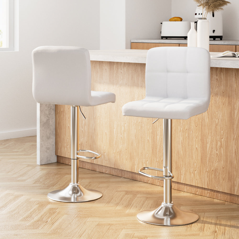 Set of 2 White Leather Bar Stools
