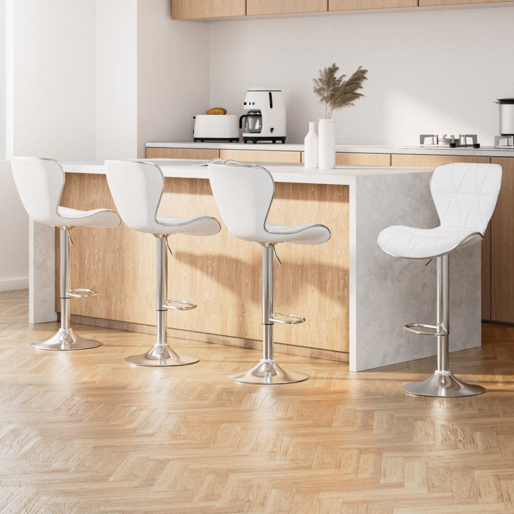 Set of 4 Leather Bar Stools - White