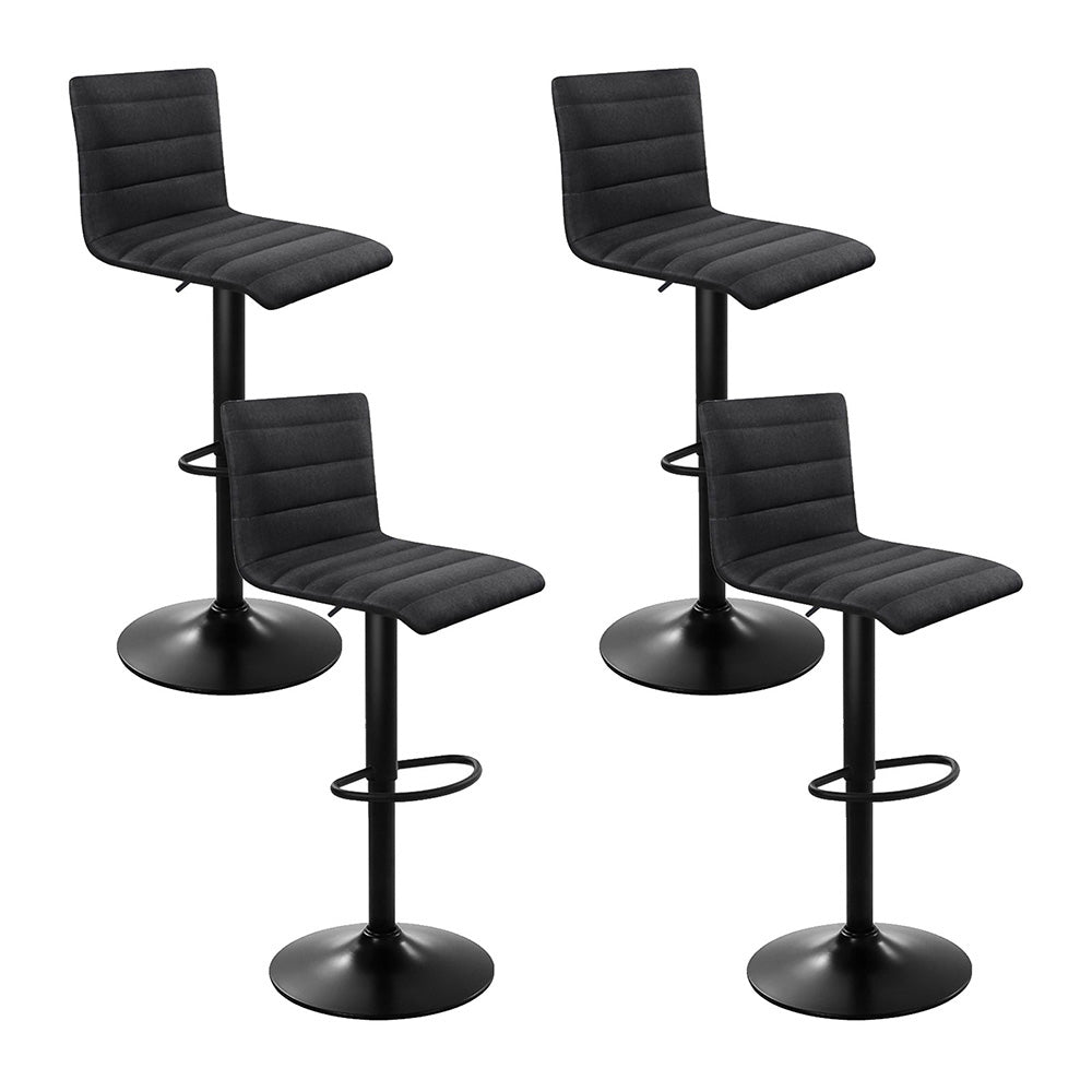 Set of 4 Linen Fabric Bar Stools - Black