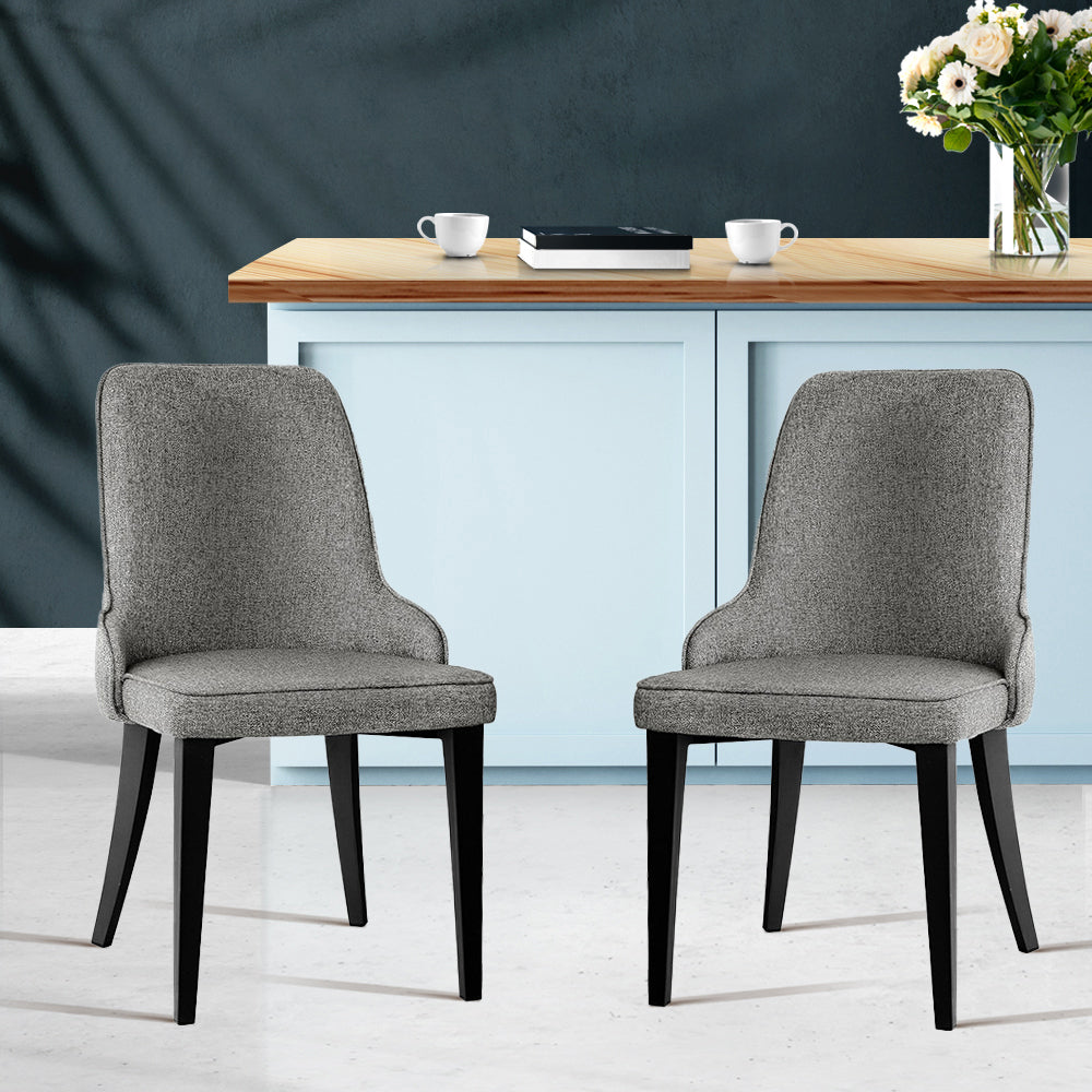 Set of 2 Linen Fabric Dining Chairs - Grey