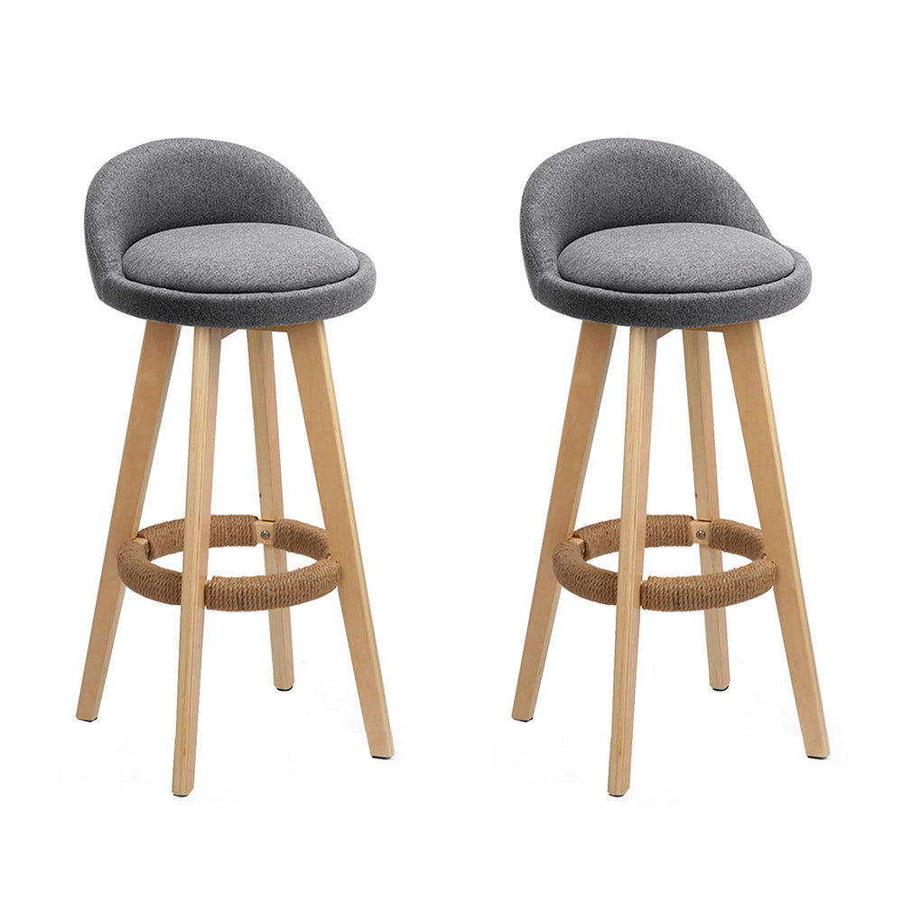Set of 2 Padded Linen Bar Stools - Grey