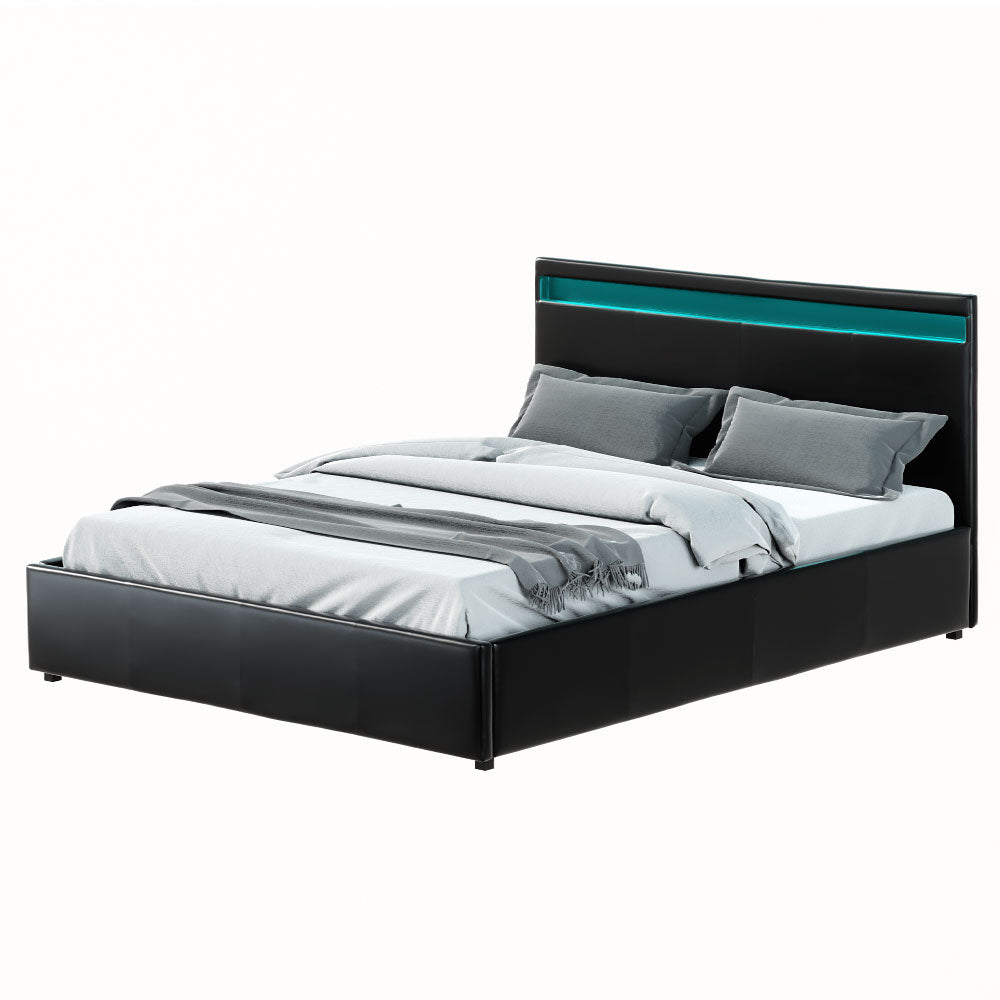 Cole Queen LED Gas Lift Bed Frame - Black