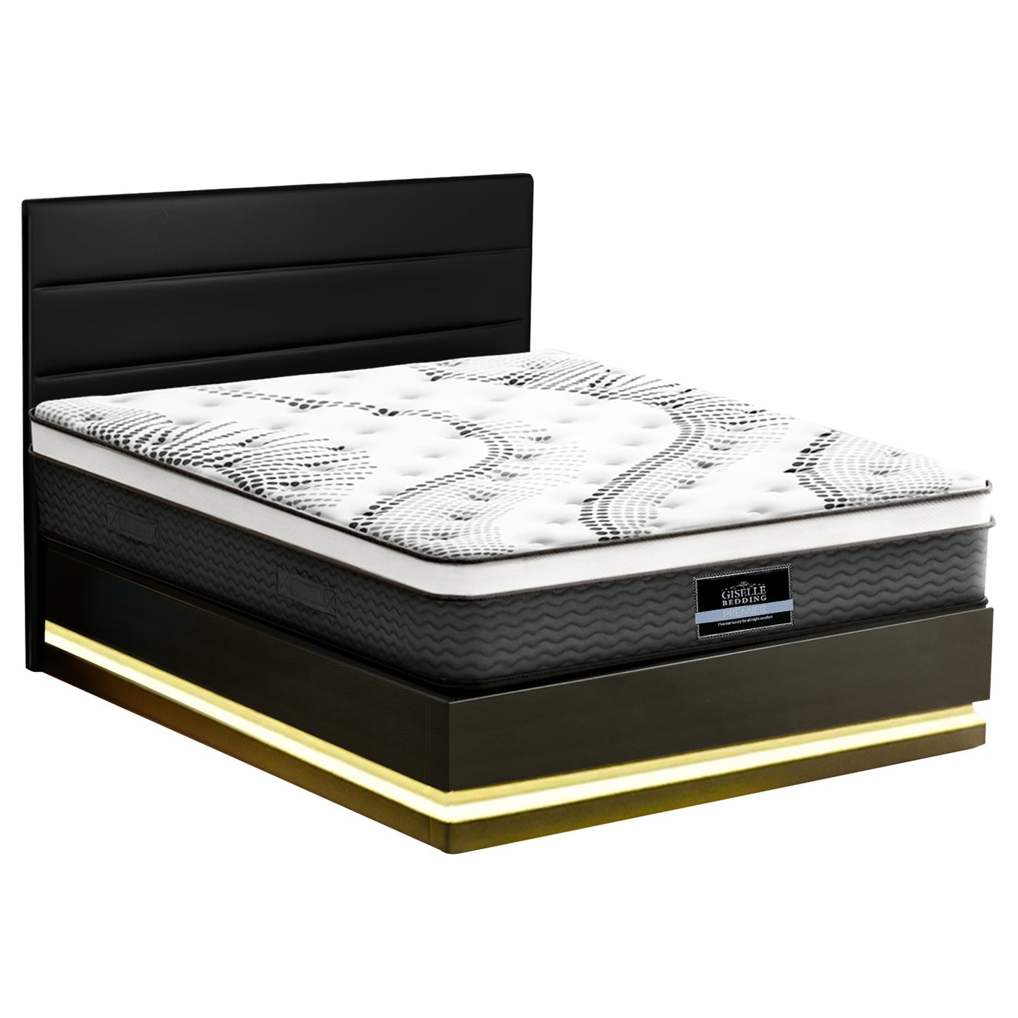 Queen RGB LED Bed Frame with Como Plush Euro Top Mattress - PVC Leather