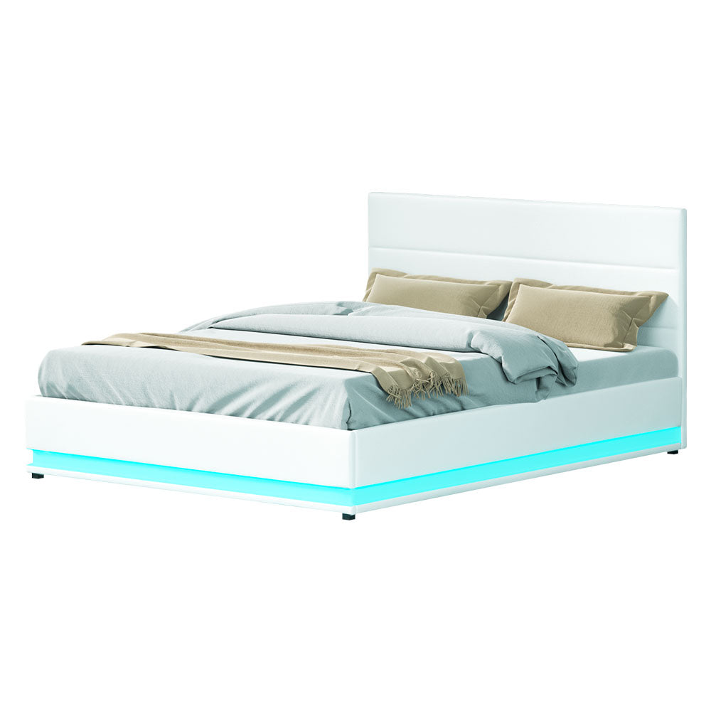 Lumi Queen LED Gas Lift Bed Frame - White