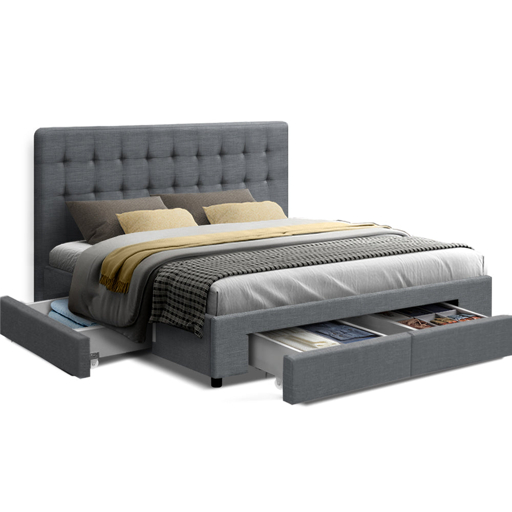 Avio King Bed Frame with 4 Drawers - Grey