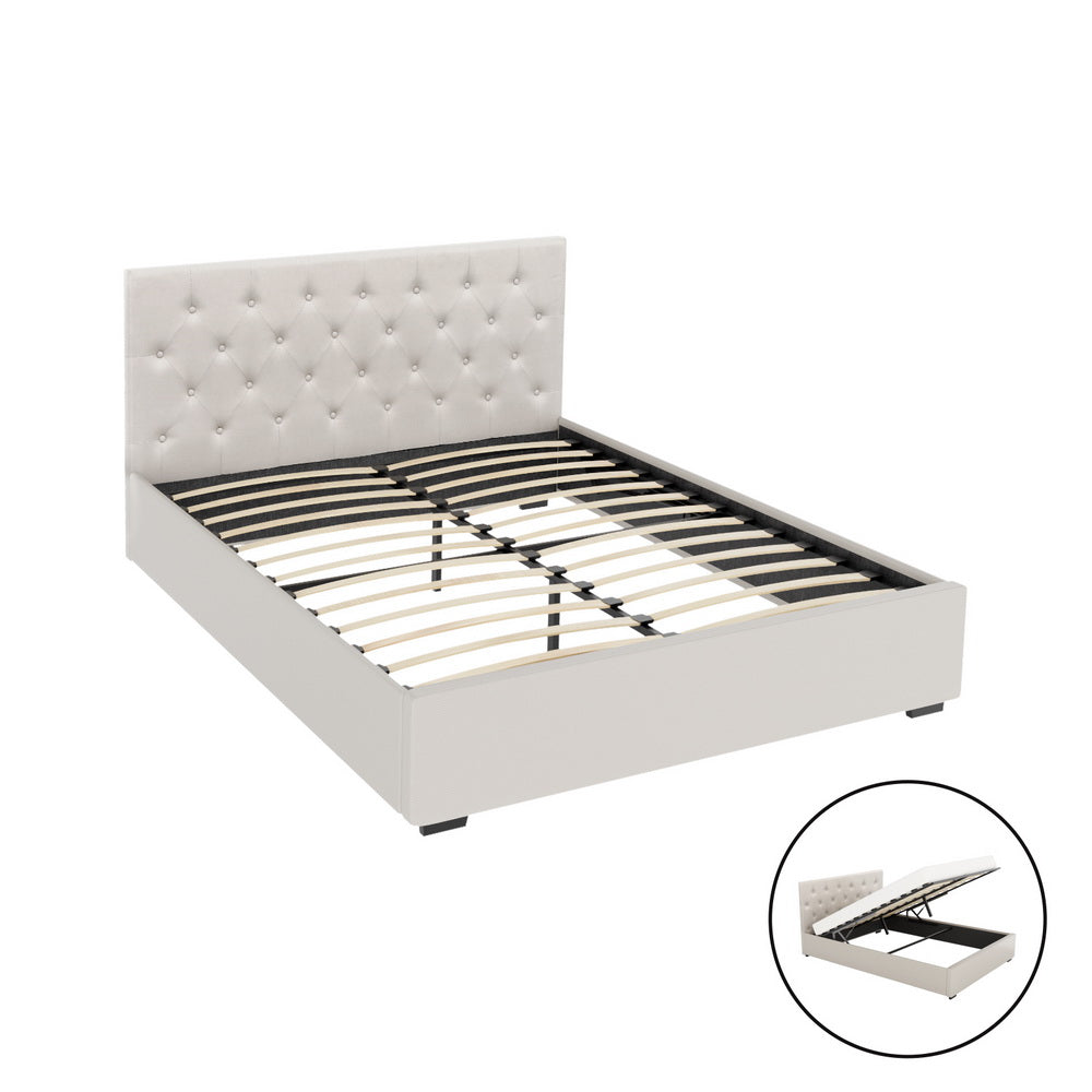 Artiss Queen Gas Lift Bed Frame - Beige