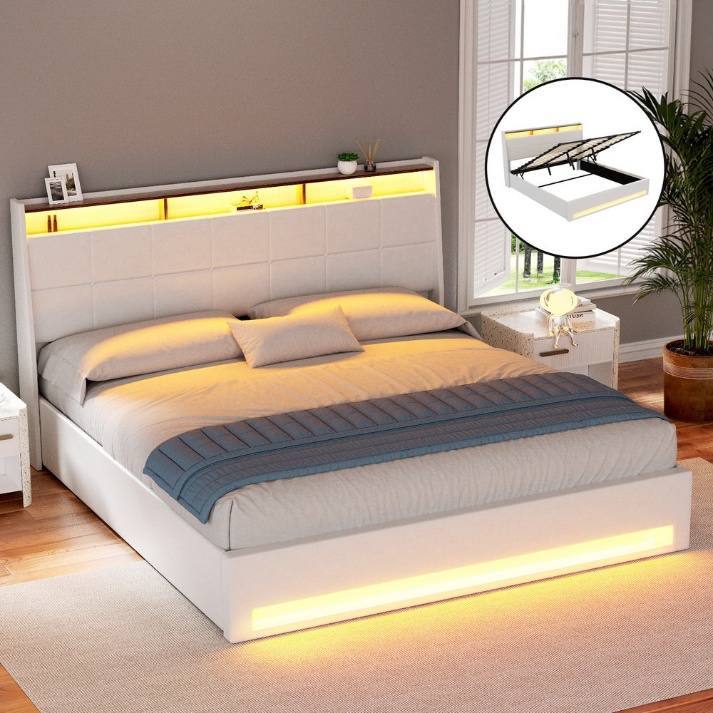 Sunset King LED Gas Lift Bed Frame - White