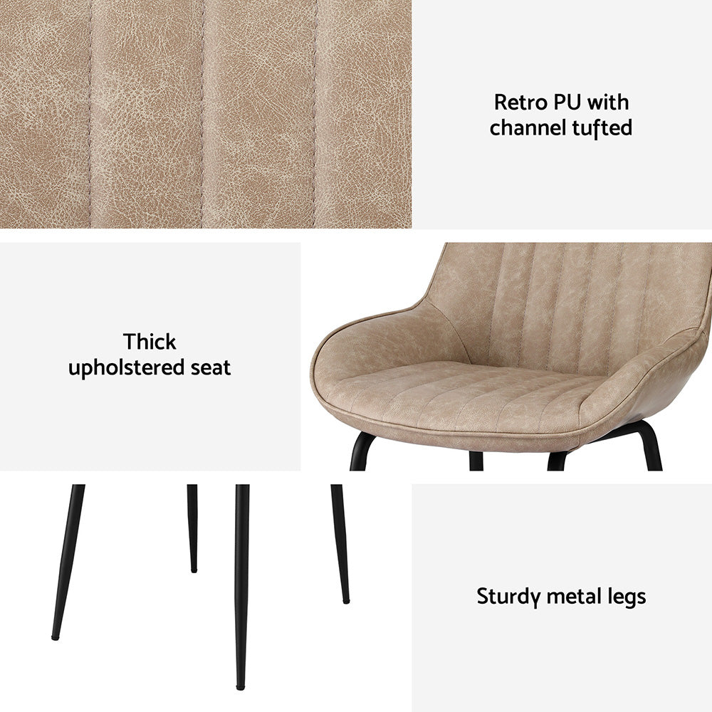 Set of 2 Retro Dining Chairs - Leather Khaki