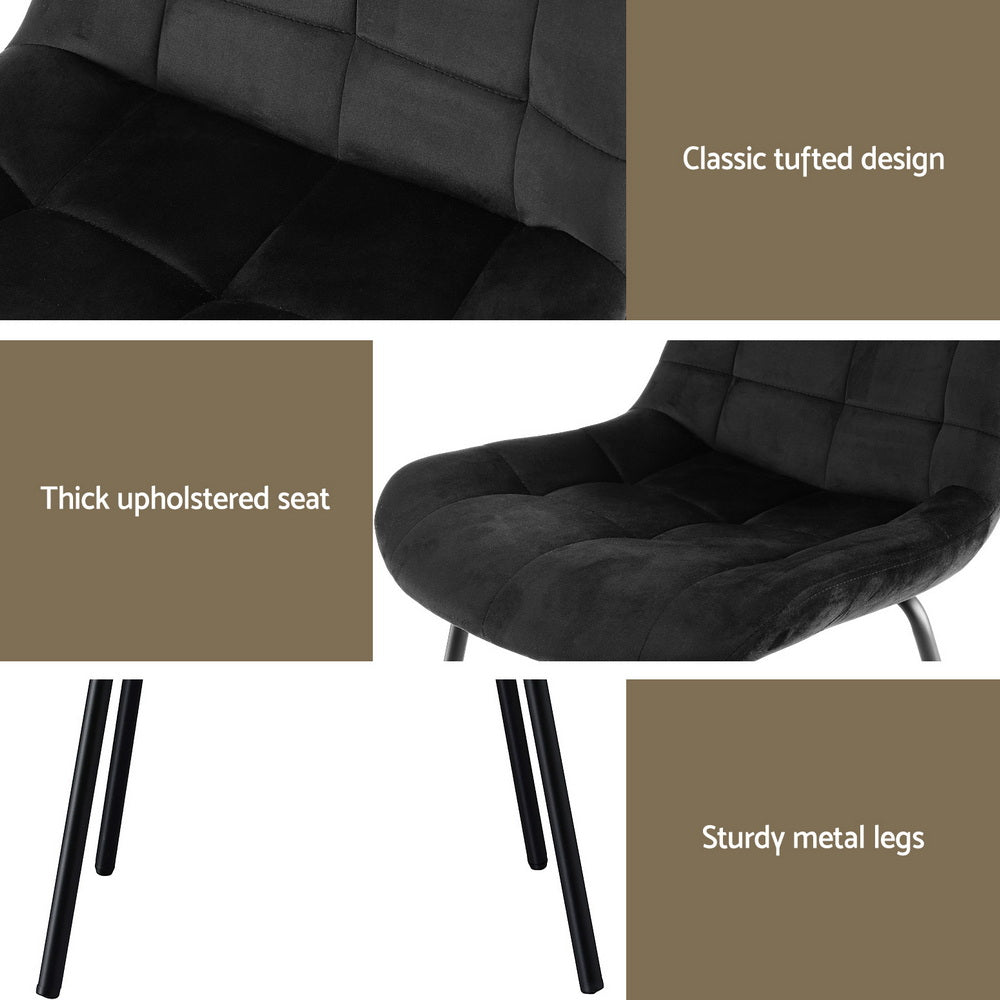 Set of 2 Velvet Tufted Dining Chairs - Black