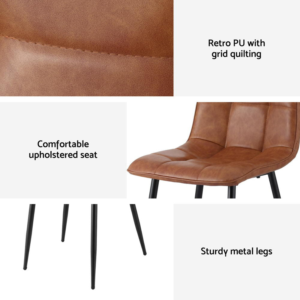 Set of 4 Retro Dining Chairs - Leather Brown