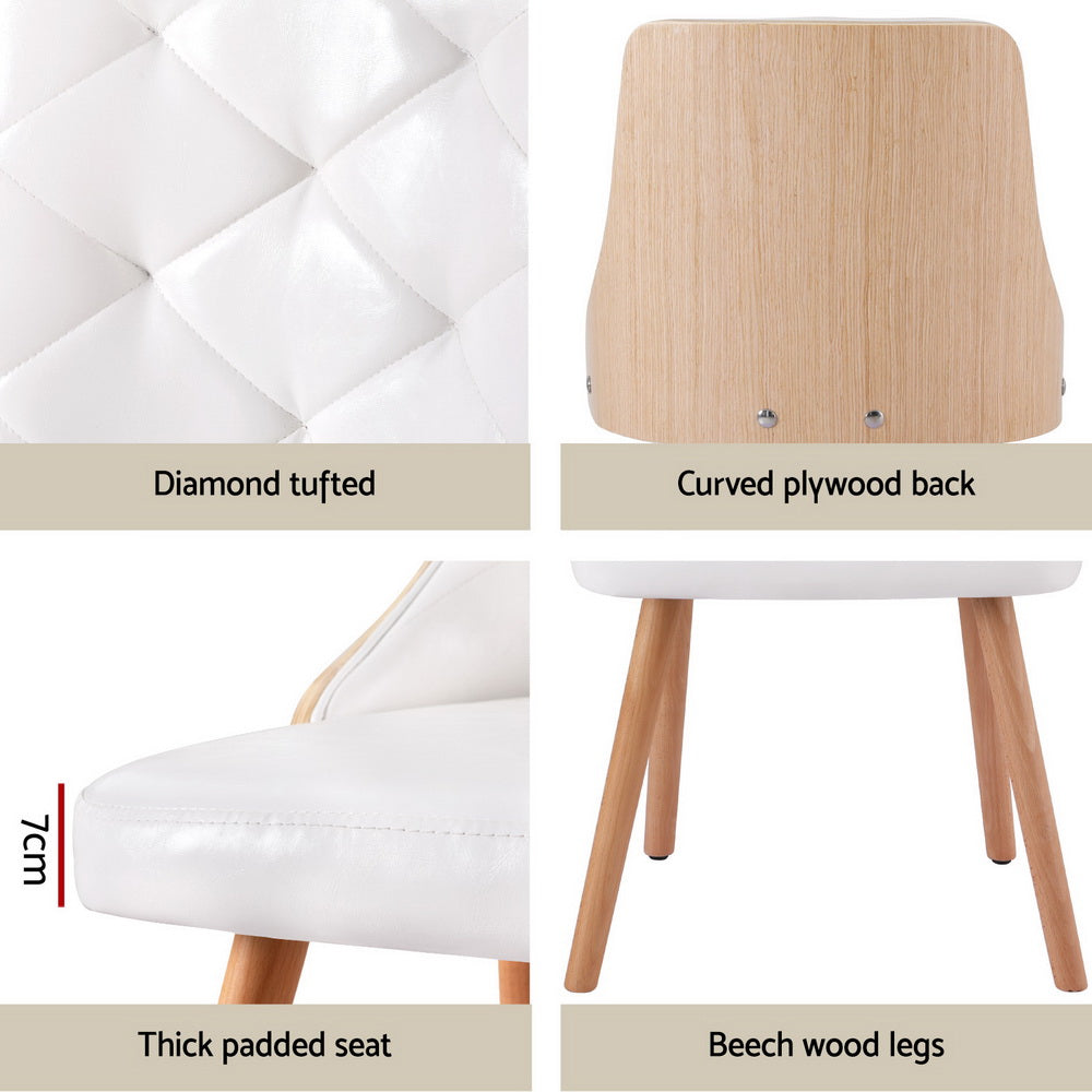 Set of 2 Diamond-Tufted Dining Chairs - White