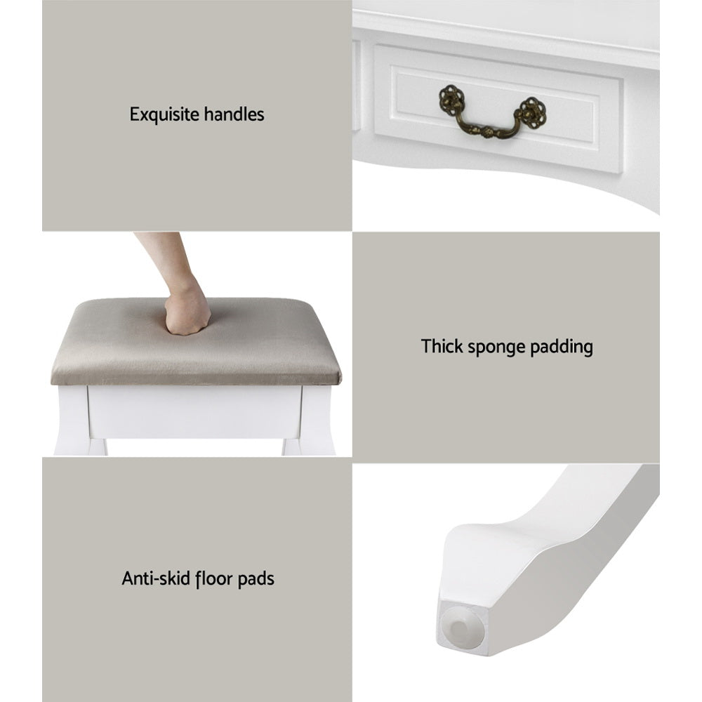 Dressing Table Stool Set Foldable Mirror - White