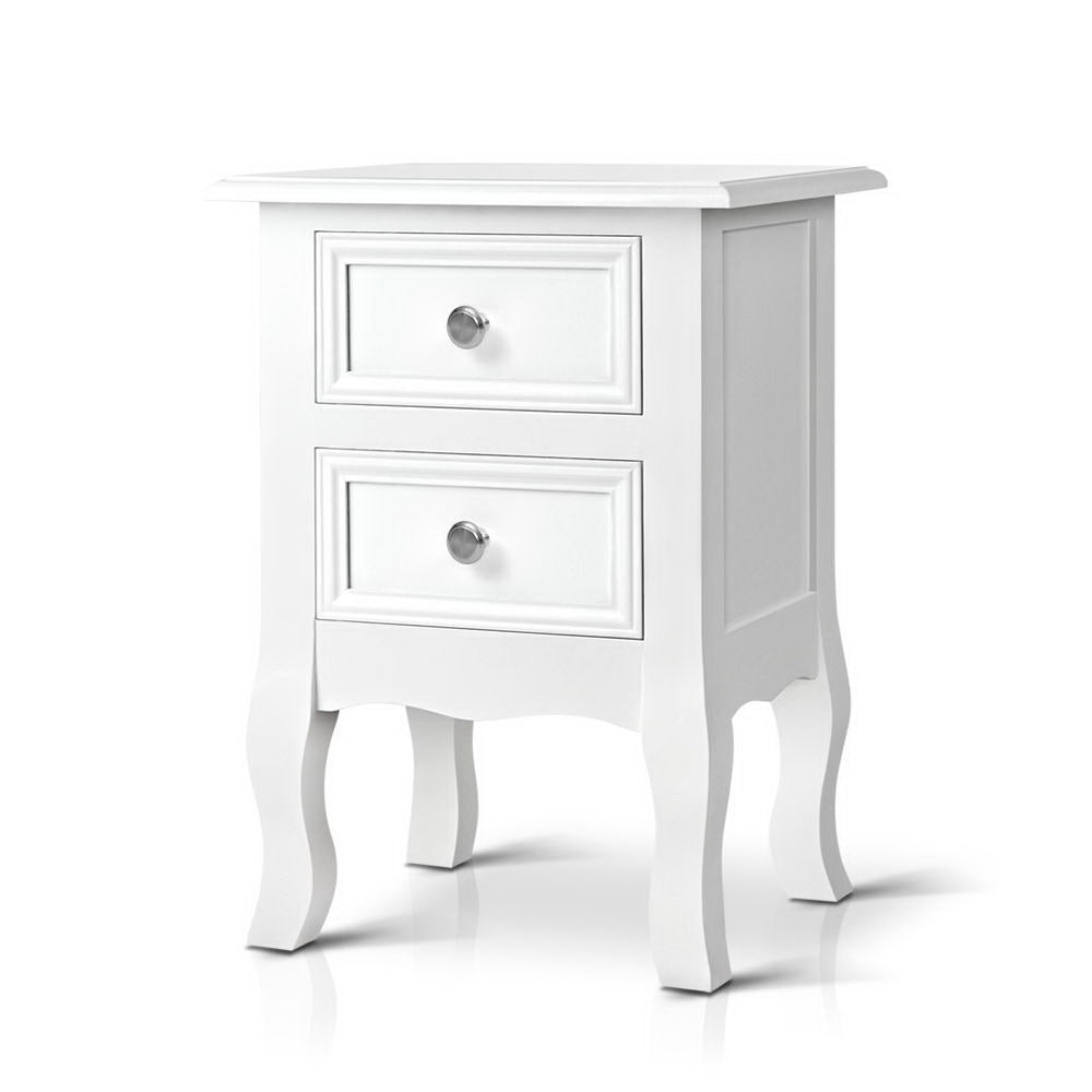 Bisset Bedside Table 2 Drawers - White