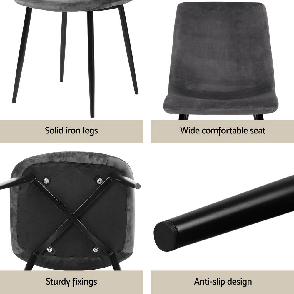 Caleb 5PC Dining Table and Chairs Set - Grey Velvet