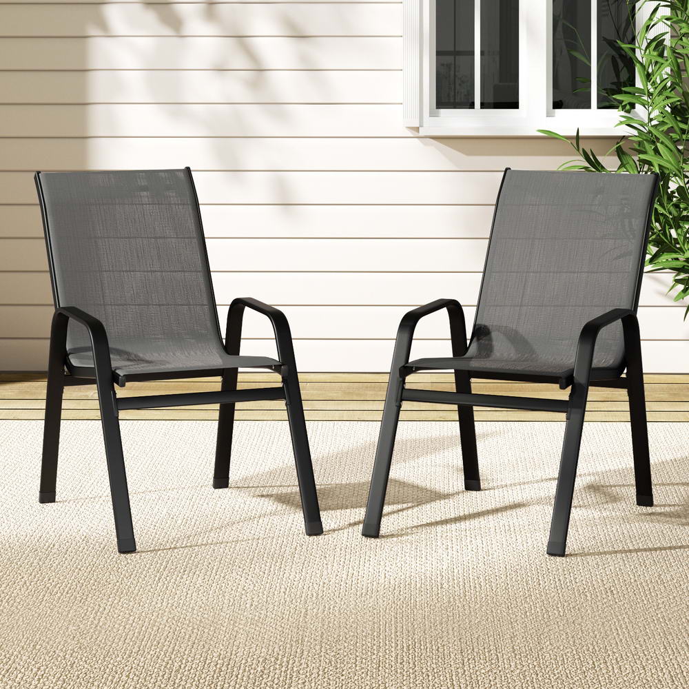 Set of 2 Outdoor Dining Chairs Stackable Lounge Chair Patio Furniture Grey