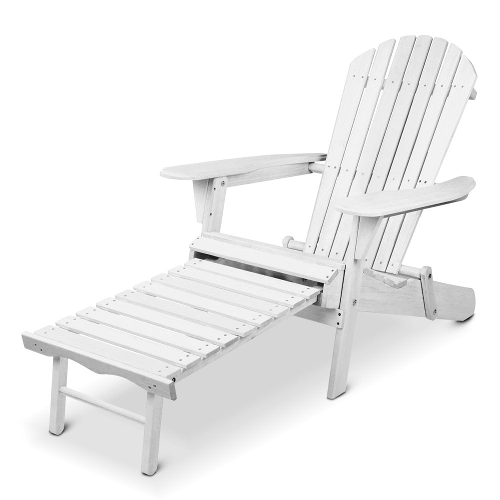 Sun Lounge Outdoor Chairs Wooden Foldable Patio Furniture Adirondack White