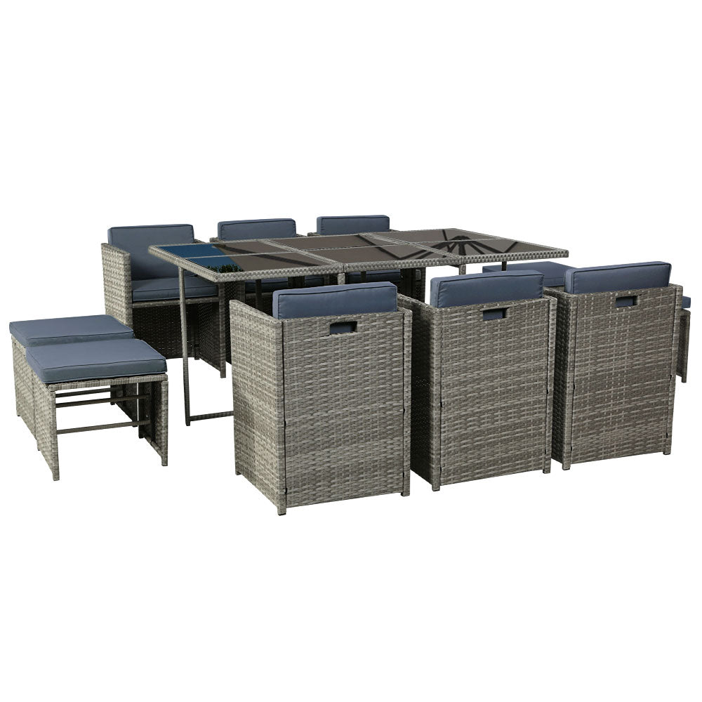 11 Piece Outdoor Wicker Dining Set - Grey