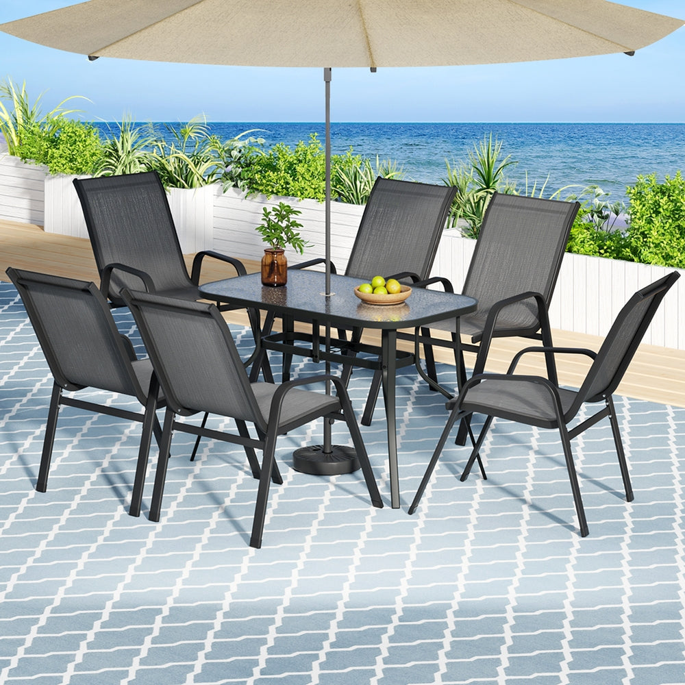 7PC Outdoor Dining Set Table and Chairs Patio Furniture Garden Bistro Set Grey