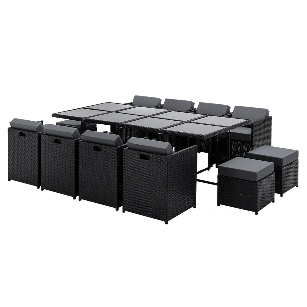 Hayman 13 Piece Wicker Outdoor Dining Set - Black