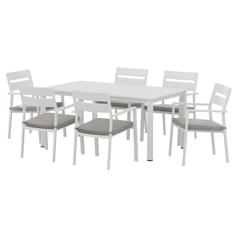 7 Piece Outdoor Dining Set Aluminum Table Setting - White