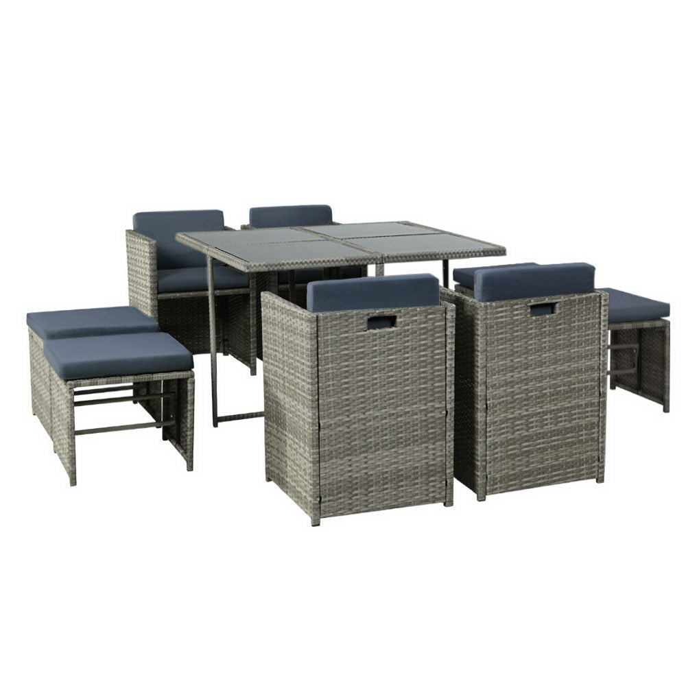 9 Piece Wicker Outdoor Dining Set - Grey