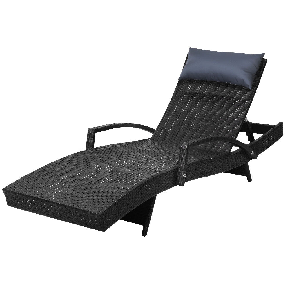 Sun Lounge Wicker Lounger - Black