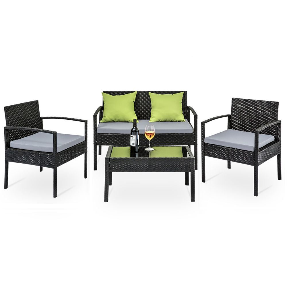 Outdoor Sofa Set Wicker Lounge Setting - Black