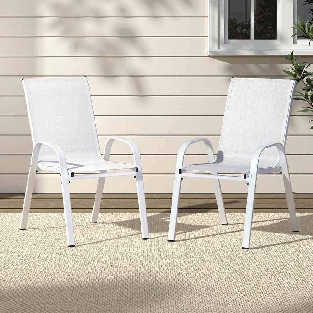 Set of 2 Outdoor Dining Chairs Stackable Lounge Chair Patio Furniture White