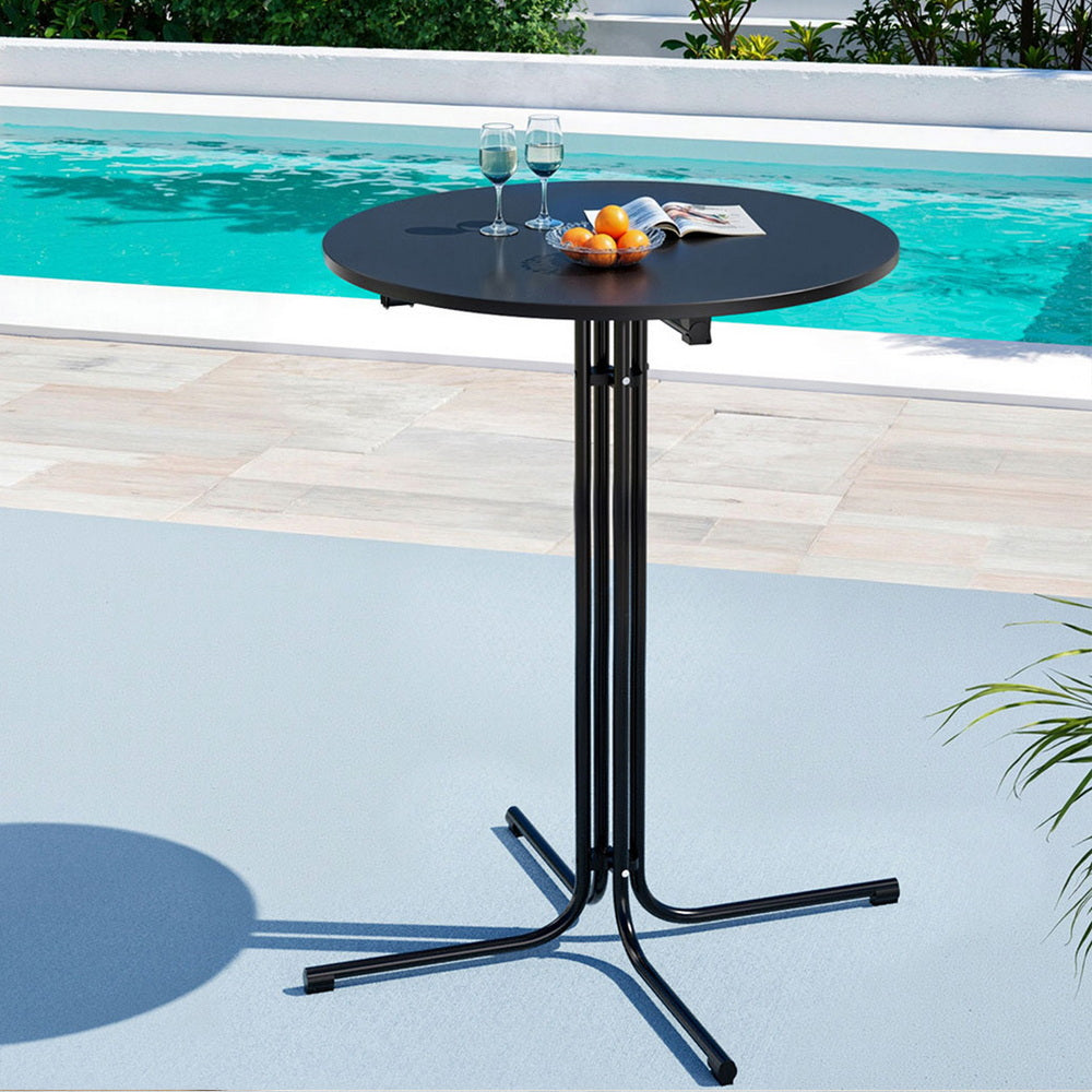 Outdoor Bar Table Round Folding Desk Top 109cm Patio Furniture Black