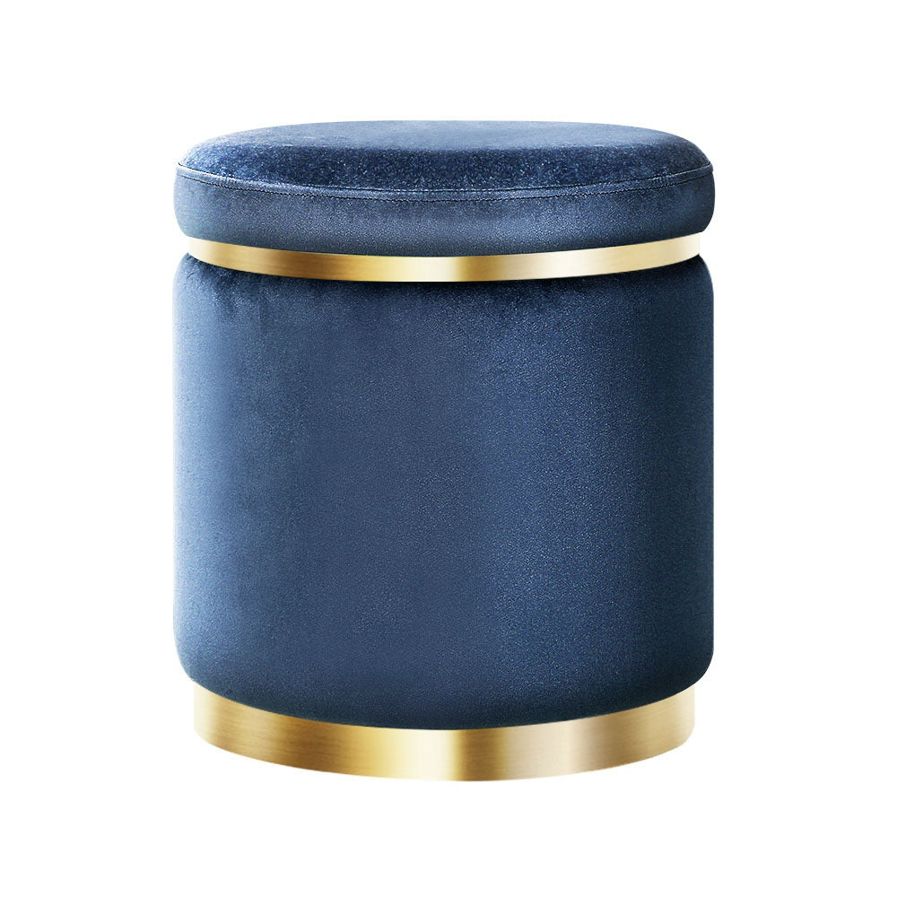 Ottoman Foot Stool Round Velvet - Navy