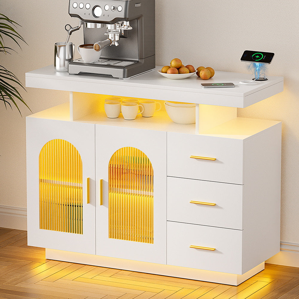 LED Buffet Sideboard Cabinet with Drawers - White