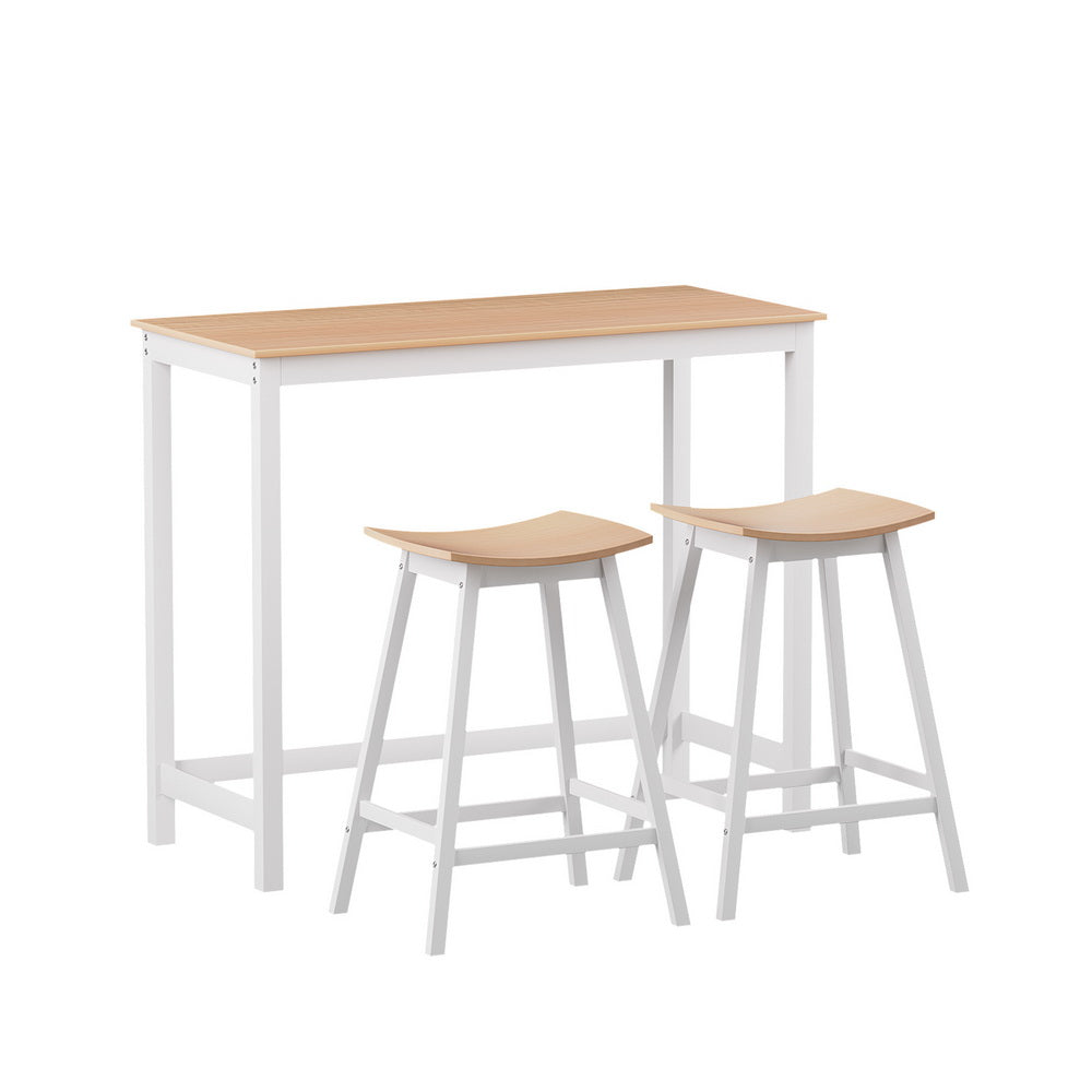 Bar Table and Stools Set Solid Wood - Pine & White