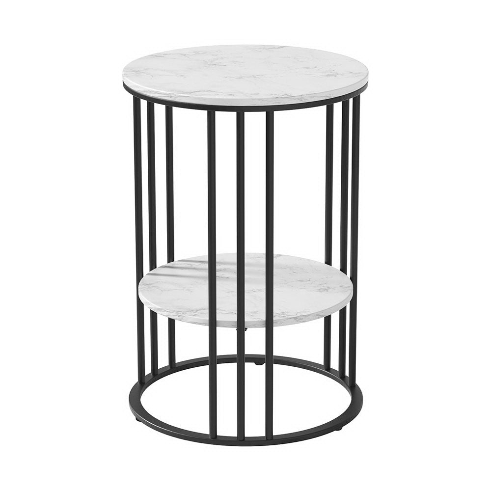 Marble Effect Coffee Table 2-Tier Round