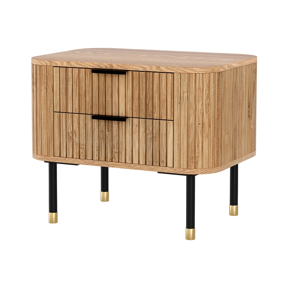 Paulownia Wood Bedside Table 2 Drawers - Pine
