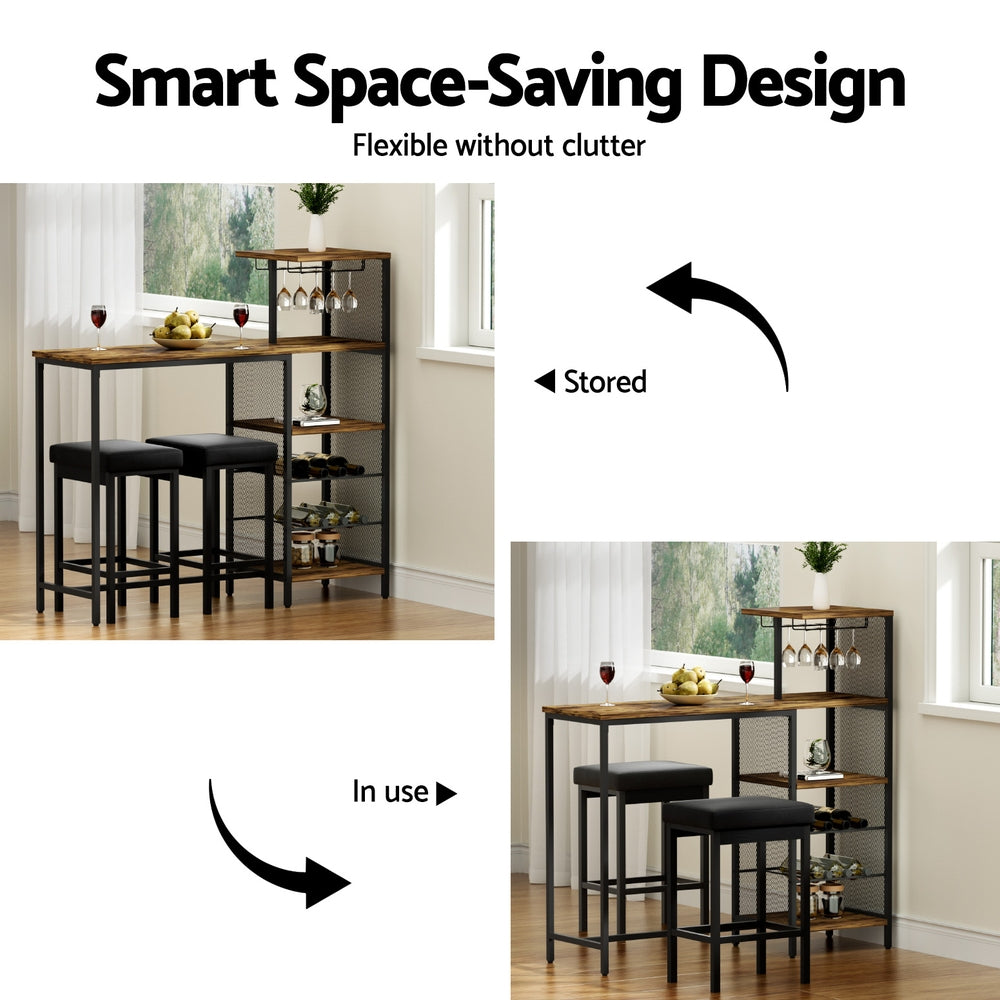 Industrial Bar Table with Wine Rack 122cm - Walnut