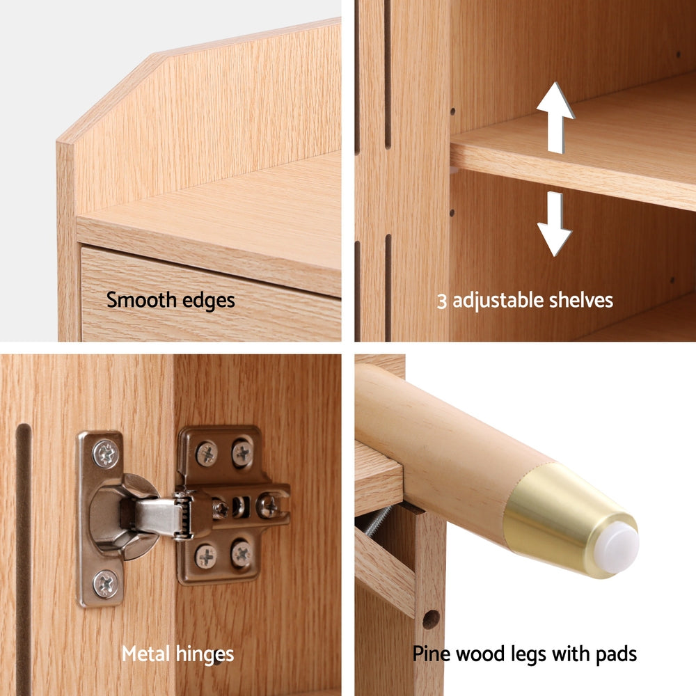 Shoe Rack Cabinet 4-Tier 16 Pairs - Pine